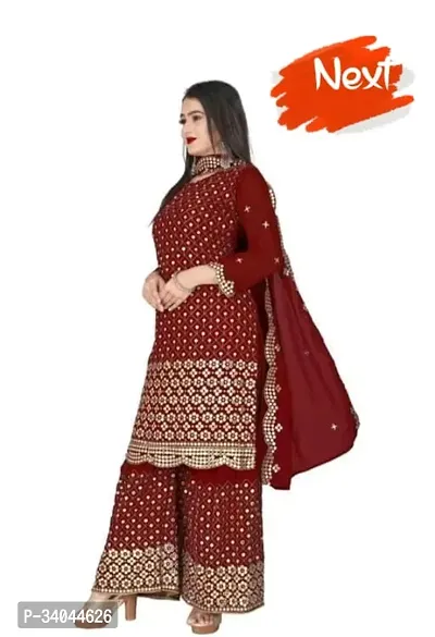 Designer Red Georgette Unstitched Dress Material Top With Bottom Wear And Dupatta Set for Women-thumb2