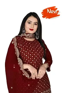 Designer Red Georgette Unstitched Dress Material Top With Bottom Wear And Dupatta Set for Women-thumb2