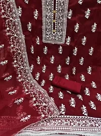 Elegant Red Organza Embroidered Dress Material with Dupatta For Women-thumb1