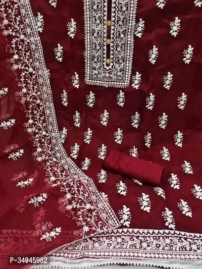 Elegant Red Organza Embroidered Dress Material with Dupatta For Women-thumb2