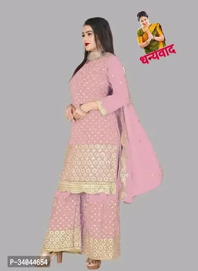 Designer Pink Georgette Unstitched Dress Material Top With Bottom Wear And Dupatta Set for Women-thumb0