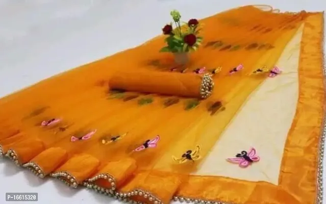 Stylish Orange Saree with Blouse piece For Women-thumb0