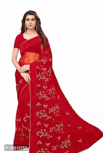 Stylish Red Saree with Blouse piece For Women