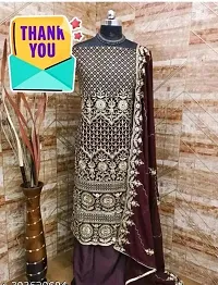 Designer Brown Georgette Unstitched Dress Material Top With Bottom Wear And Dupatta Set for Women-thumb1