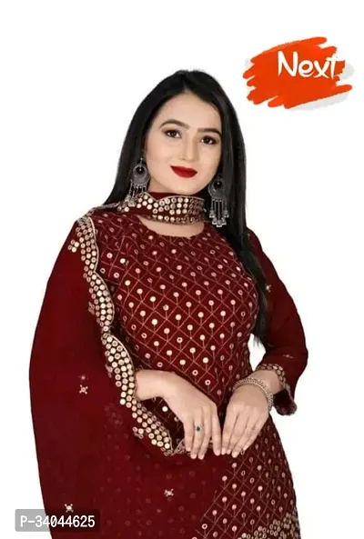 Designer Red Georgette Unstitched Dress Material Top With Bottom Wear And Dupatta Set for Women-thumb3