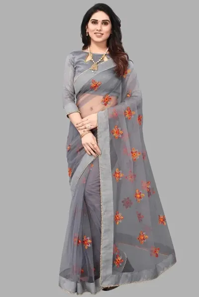 Beautiful Netted Saree With Blouse Piece For Women