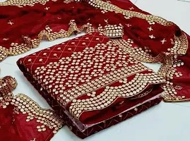 Stylish Red Embroidered Georgette Dress Material with Dupatta For Women-thumb1