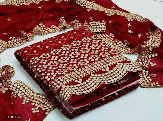 Stylish Red Embroidered Georgette Dress Material with Dupatta For Women-thumb2