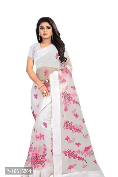 Stylish White Saree with Blouse piece For Women