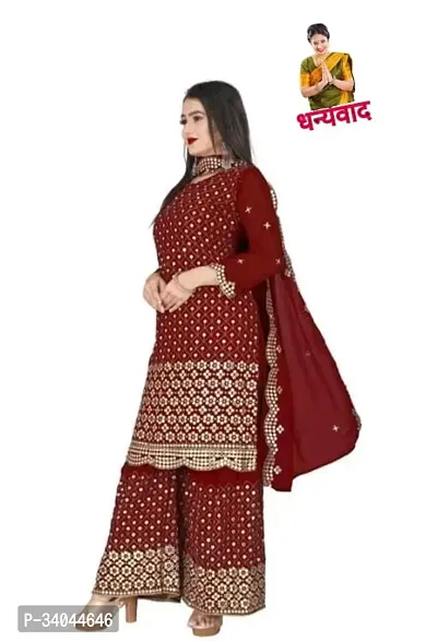 Designer Red Georgette Unstitched Dress Material Top With Bottom Wear And Dupatta Set for Women-thumb0