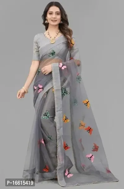 Stylish Grey Silk Blend Sarees For Women-thumb0