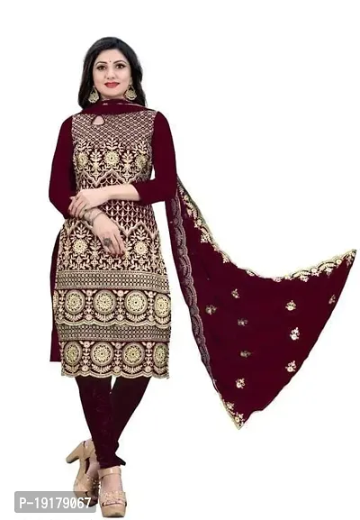 Stylish Brown Printed Georgette Dress Material with Dupatta For Women-thumb3