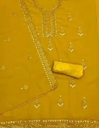 Stylish Yellow Embroidered Georgette Dress Material with Dupatta For Women-thumb2