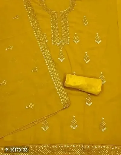 Stylish Yellow Embroidered Georgette Dress Material with Dupatta For Women-thumb3