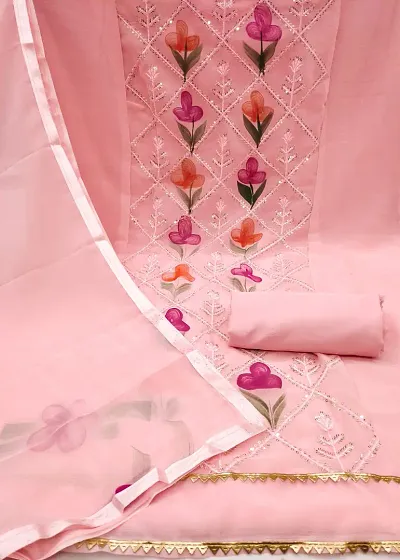 Classic Georgette Embroidered Dress Material with Dupatta
