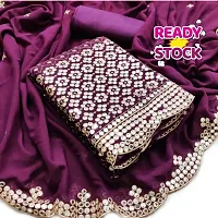 Designer Purple Georgette Unstitched Dress Material Top With Bottom Wear And Dupatta Set for Women-thumb1