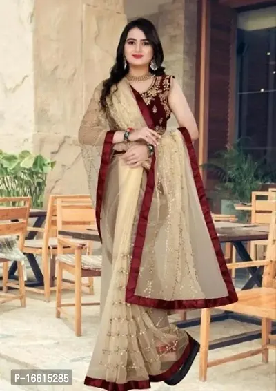 Stylish Golden Saree with Blouse piece For Women-thumb0