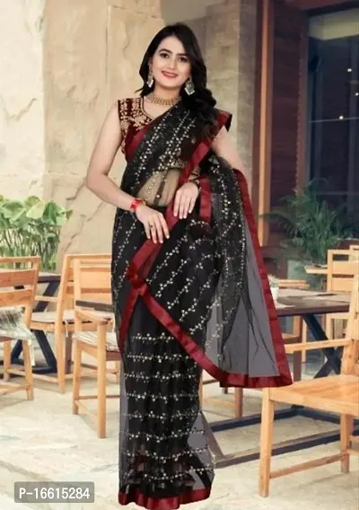 Stylish Black Saree with Blouse piece For Women-thumb0