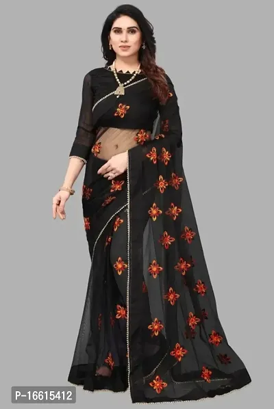 Stylish Black Saree with Blouse piece For Women-thumb0