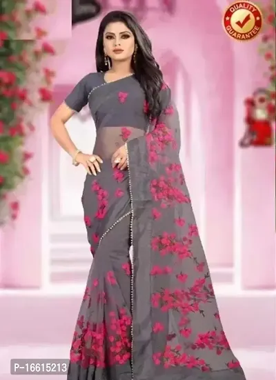 Stylish Grey Cotton Silk Sarees For Women-thumb0