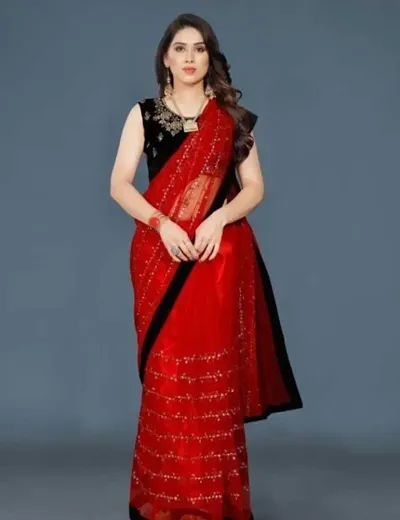 Party Wear Designer Net  Sarees with Blouse Piece