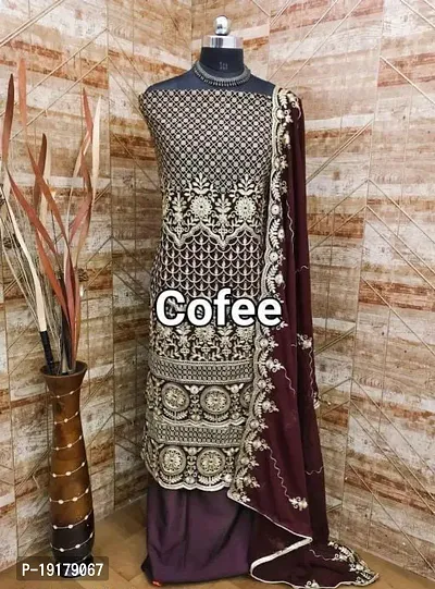 Stylish Brown Printed Georgette Dress Material with Dupatta For Women-thumb5