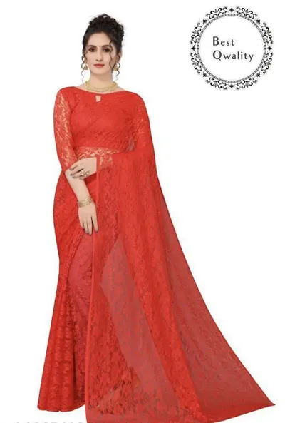 Stylish Net Solid Saree With Blouse Piece For Women