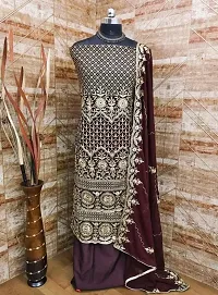 Stylish Brown Printed Georgette Dress Material with Dupatta For Women-thumb3