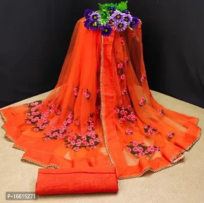 Stylish Orange Saree with Blouse piece For Women-thumb0