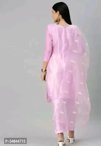 Designer Pink Organza Unstitched Dress Material Top With Bottom Wear And Dupatta Set for Women-thumb2