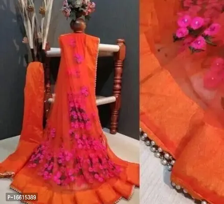 Stylish Orange Saree with Blouse piece For Women