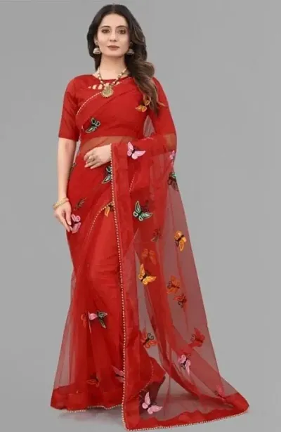 Trendy Embroidered Net Sarees With Blouse Piece