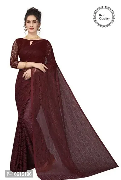 Stylish Maroon Net Sarees For Women