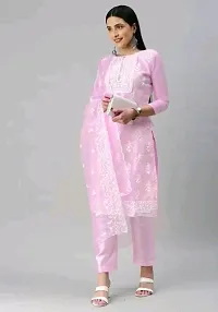 Designer Pink Organza Unstitched Dress Material Top With Bottom Wear And Dupatta Set for Women-thumb2