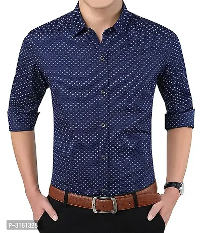 Men's Blue Cotton Printed Long Sleeves Slim Fit Casual Shirt-thumb0