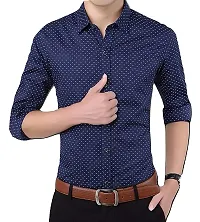 Men's Blue Cotton Printed Long Sleeves Slim Fit Casual Shirt-thumb1