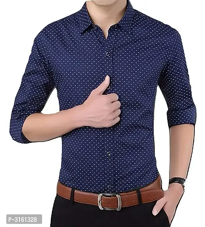 Men's Blue Cotton Printed Long Sleeves Slim Fit Casual Shirt-thumb2