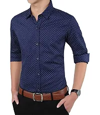 Men's Blue Cotton Printed Long Sleeves Slim Fit Casual Shirt-thumb2