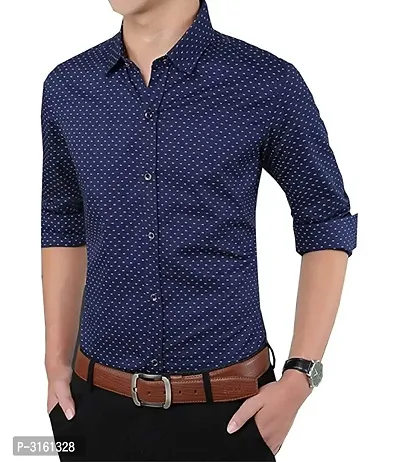 Men's Blue Cotton Printed Long Sleeves Slim Fit Casual Shirt-thumb3