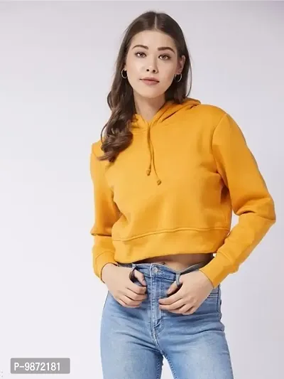 Stylish Fancy Cotton Solid Crop Casual Wear Hoodie For Women