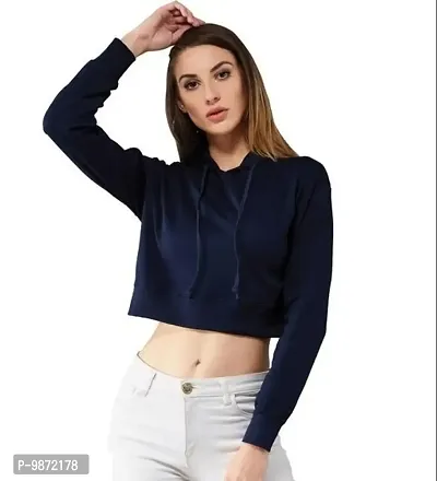 Stylish Fancy Cotton Solid Crop Casual Wear Hoodie For Women-thumb0