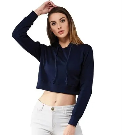 Trendy Solid Crop Sweatshirt for women