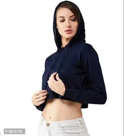 Stylish Fancy Cotton Solid Crop Casual Wear Hoodie For Women-thumb2