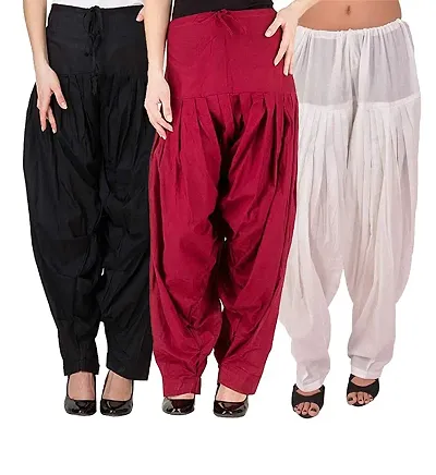 Fablab Women's Slim Fit Patiala Salwar (COTSAL3-45WMB_White, Maroon, Black_Free Size)