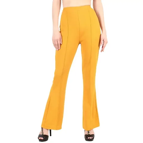 Stylish Poly Blend Solid Flat Front Bootcut Pants For Women