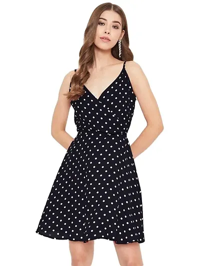 Istyle Can Women's Fit and flare Mini Dress (ISCA-A03-BLP_Black_Small)