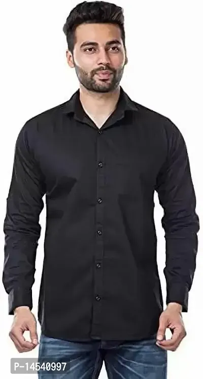 Stylish Fancy Cotton Blend Solid Long Sleeves Casual Shirts For Men-thumb0