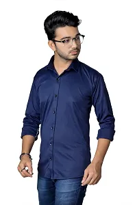 Reliable Navy Blue Cotton Blend Solid Long Sleeves Casual Shirts For Men-thumb3