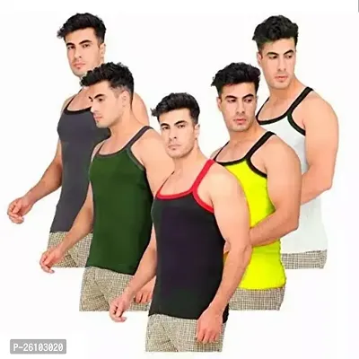 Stylish Multicoloured Cotton Solid Basic Vest For Men Pack Of 5