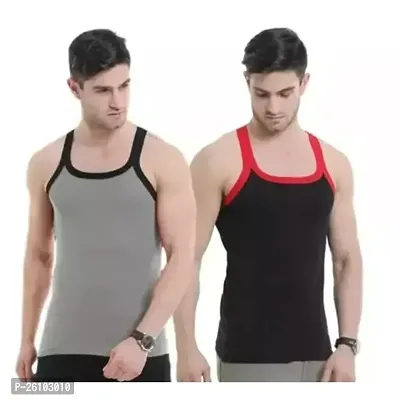 Stylish Multicoloured Cotton Solid Basic Vest For Men Pack Of 2